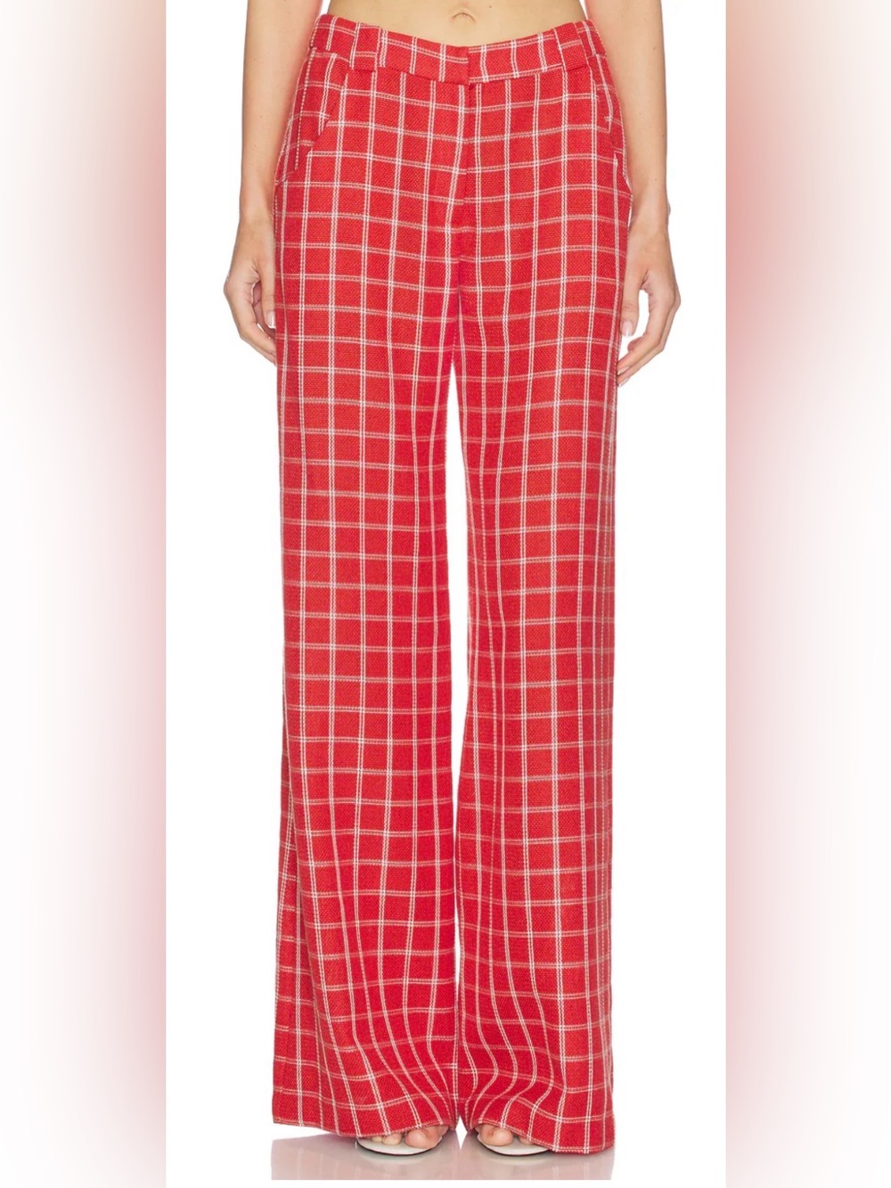 Amanda Uprichard Red Plaid Saddler Wide Leg Pants Trousers Size XS